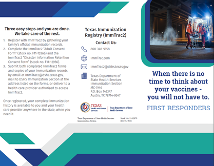 Texas Immunization Registry (ImmTrac2) First Responders Brochure