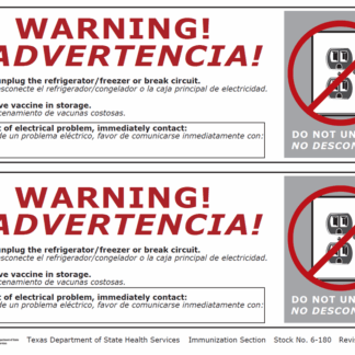 Refrigerator Warning Signs for Vaccine Storage (Bilingual) Rev: 12/2023
