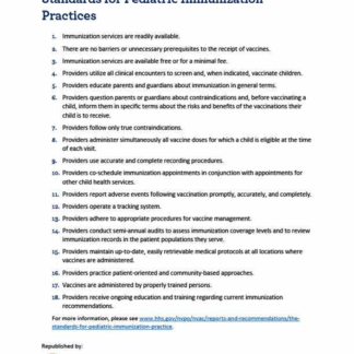 “Standards for Pediatric Immunization Practices” (English). Rev: 02/2019