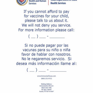 Fee for Vaccine Administration Poster (English). Rev: 03/2019