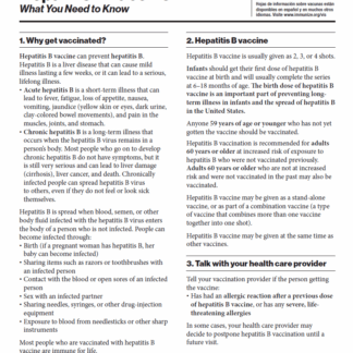 “Hepatitis B Vaccine What You Need to Know” Vaccine Information Statement (VIS) (English). - Rev: 01/2025