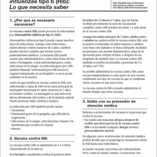 “Haemophilus influenzae type b (Hib) Vaccine What You Need to Know” Vaccine Information Statement (VIS) (Spanish). Rev: 08/2021