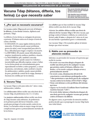 TDAP (Tetanus, Diphtheria, and Pertussis) Vaccine - What You Need to Know Vaccine Information Statement (VIS)