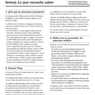 TDAP (Tetanus, Diphtheria, and Pertussis) Vaccine - What You Need to Know Vaccine Information Statement (VIS) - Spanish _0420 Rev: 04/2020