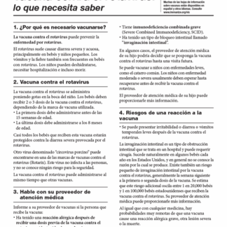 “Rotavirus Vaccine - What You Need to Know” Vaccine Information Statement (VIS) (Spanish). Rev: 10/21