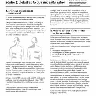 “Recombinant Zoster (Shingles) Vaccine What You Need to Know” Vaccine Information Statement (VIS) (Spanish). Rev: 02/4/2022