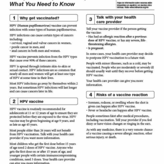 “HPV (Human Papillomavirus) Vaccine What You Need to Know” Vaccine Information Statement (VIS) (English). Rev: 8/2021