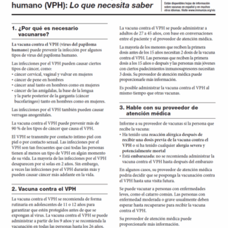 “HPV (Human Papillomavirus) Vaccine What You Need to Know” Vaccine Information Statement (VIS) (Spanish). Rev: 08/2021
