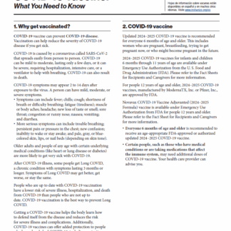 COVID-19 Vaccine:What You Need to Know-Vaccine Information Statement (VIS).