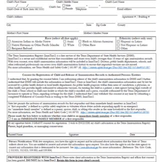 “Texas Immunization Registry (ImmTrac2) Minor Consent Form”