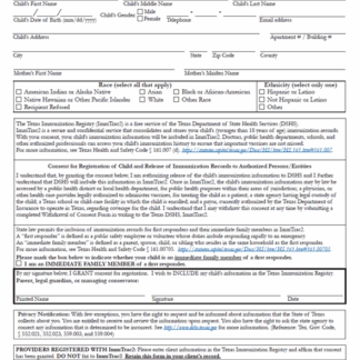 “Texas Immunization Registry (ImmTrac2) Minor Consent Form” (Bilingual) Rev: 02/2024