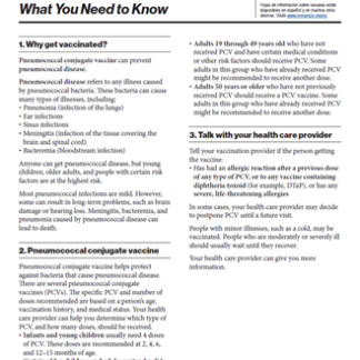 “Pneumococcal Conjugate Vaccine (PCV) What you need to know” Vaccine Information Statement (VIS)