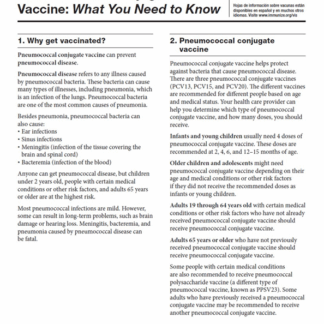 “Pneumococcal Conjugate Vaccine (PCV) What you need to know” Vaccine Information Statement (VIS) (English) - Rev: 05/2023