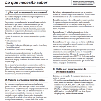 “Pneumococcal Conjugate Vaccine (PCV) What you need to know” Vaccine Information Statement (VIS) (Spanish). Rev: 05/2023