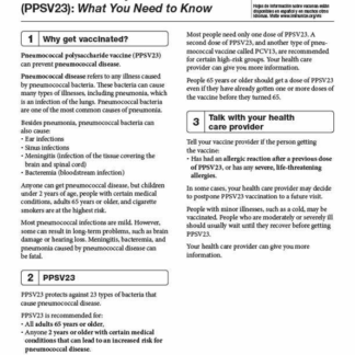 “Pneumococcal Polysaccharide Vaccine (PPSV23) What You Need to Know” Vaccine Information Statement (VIS) (English). Rev: 10/2019