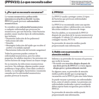 Pneumococcal Polysaccharide Vaccine (PPSV23) What You Need to Know” Vaccine Information Statement (VIS)