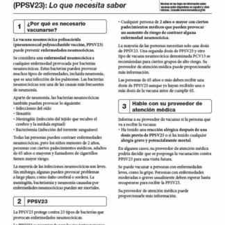 Pneumococcal Polysaccharide Vaccine (PPSV23) What You Need to Know” Vaccine Information Statement (VIS) (Spanish) Rev: 10/2019