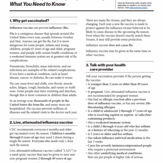 “Influenza (Flu) Vaccine (Live, Intranasal) What You Need to Know” Vaccine Information Statement (VIS) (English). - Rev: 01/2025