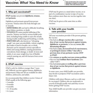 “DTaP (Diphtheria, Tetanus, Pertussis) Vaccine What You Need to Know” Vaccine Information Statement (VIS) (English). Rev: 08/2021
