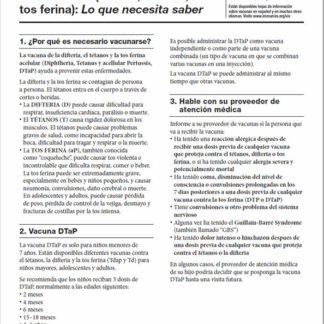 “DTaP (Diphtheria, Tetanus, Pertussis) Vaccine What You Need to Know” Vaccine Information Statement (VIS) (Spanish). Rev: 08/2021