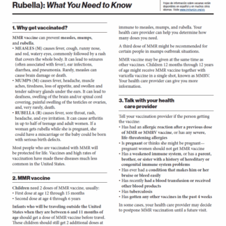 “MMR (Measles, Mumps, and Rubella) Vaccine What You Need to Know” Vaccine Information Statement (VIS) (English). - Rev: 01/2025
