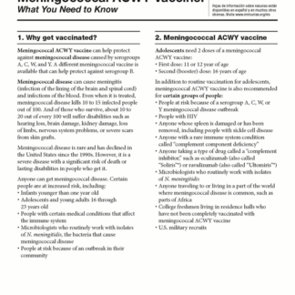 “Meningococcal ACWY Vaccine What You Need to Know” Vaccine Information Statement (VIS) (English). - Rev: 01/2025