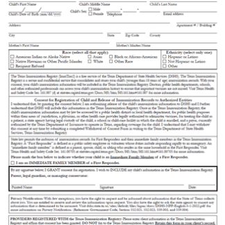 Texas Immunization Registry (ImmTrac2) “Newborn Registration Form”.