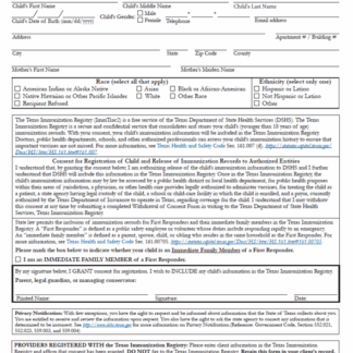 Texas Immunization Registry (ImmTrac2) “Newborn Registration Form” (Bilingual). Rev: 01/2024
