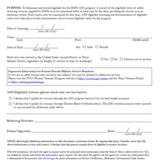 Adult Safety Net (ASN) Program Adult Eligibility Screening Record