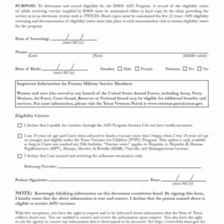 Adult Safety Net (ASN) Program “Adult Eligibility Screening Record” (Bilingual). Rev: 10/2020