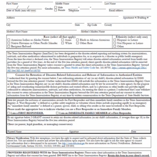 “Texas Immunization Registry (ImmTrac2) - Disaster Information Retention Consent Form (Bilingual). Rev: 01/2024