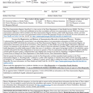 “Texas Immunization Registry (ImmTrac2) “Adult Consent Form” (Bilingual)Rev:01/2024 - Rev: 01/2024