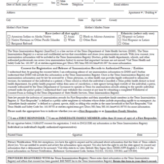 “Texas Immunization Registry (ImmTrac2) “Adult Consent Form”
