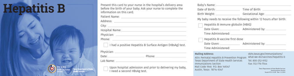 Hepatitis B Vaccine Adult Information Card (Bilingual)