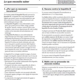 "Hepatitis B Vaccine What You Need to Know" Vaccine Information Statement (VIS) (Spanish) Rev: 01/2025