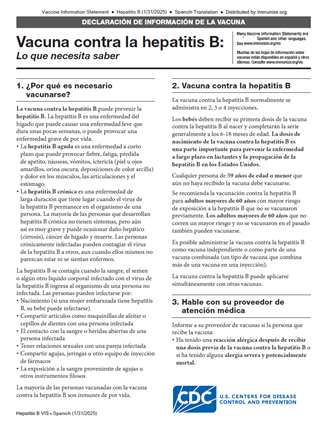 "Hepatitis B Vaccine What You Need to Know" Vaccine Information Statement (VIS) (Spanish) Rev: 01/2025