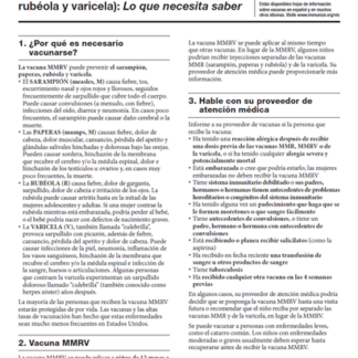 “MMRV (Measles, Mumps, Rubella, and Varicella) Vaccine What You Need to Know” Vaccine Information Statement (VIS) (Spanish)
