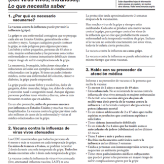Influenza (Flu) Vaccine (Live, Intranasal): What You Need to Know Vaccine Information Statement (VIS) (Spanish)