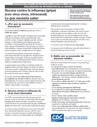 Influenza (Flu) Vaccine (Live, Intranasal): What You Need to Know Vaccine Information Statement (VIS) (Spanish)