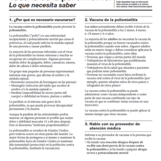 Polio Vaccine: What You Need to Know Vaccine Information Statement (VIS) (Spanish)