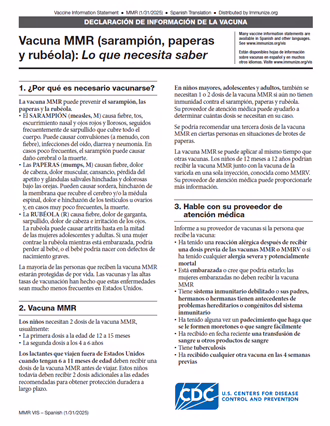 MMR (Measles, Mumps, and Rubella) Vaccine: What You Need to Know Vaccine Information Statement (VIS)