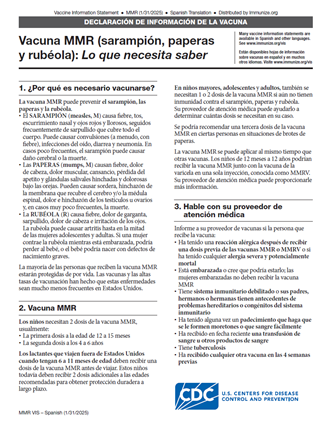MMR (Measles, Mumps, and Rubella) Vaccine: What You Need to Know Vaccine Information Statement (VIS)