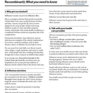 Influenza (Flu) Vaccine (Inactivated or Recombinant): What You Need to Know Vaccine Information Statement (VIS) (English)