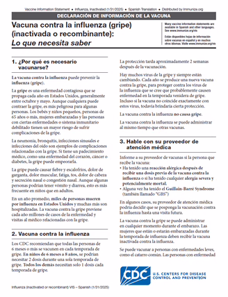 Influenza (Flu) Vaccine (Inactivated or Recombinant): What You Need to Know Vaccine Information Statement (VIS) (Spanish)