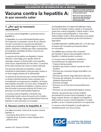“Hepatitis A Vaccine What You Need to Know” Vaccine Information Statement (VIS) (Spanish)