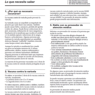 Varicella (Chickenpox) Vaccine: What You Need to Know Vaccine Information Statement (VIS)