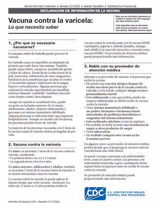 Varicella (Chickenpox) Vaccine: What You Need to Know Vaccine Information Statement (VIS)