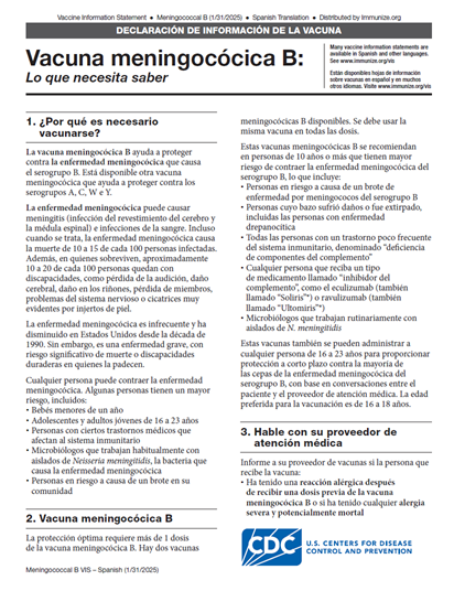 “Meningococcal B Vaccine: What You Need to Know” Vaccine Information Statement (VIS)