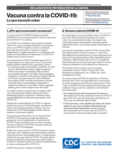 “COVID-19 Vaccine: What You Need to Know” Vaccine Information Statement (VIS)