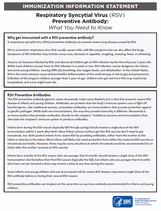 RSV (Respiratory Syncytial Virus) Vaccine  What You Need to Know Immunization Information Statement (IIS) (English)